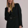 Giacca lunga blazer da donna colore verde teal marchio Mimì Muà Firenze Made in Italy doppiopetto con bottoni metallici su Origami Store