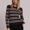 Maglia da donna a righe colore testa di moro in viscosa marchio Mimì Muà Firenze con collana di perle integrata sullo scollo su Origami Store