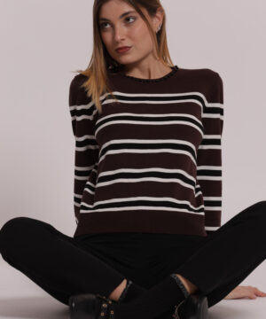 Mimì Muà Firenze – Maglia a Righe "Moro" in Misto Viscosa Soft con Collana di Perle Integrate nello Scollo - immagine 5