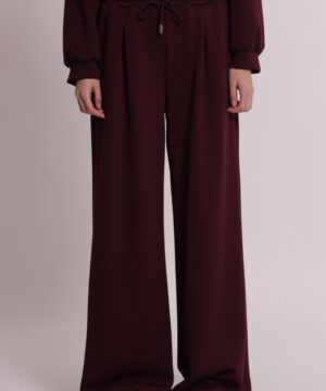Pantalone di felpa a palazzo da donna colore prugna marchio Mimì Muà Firenze Made in Italy in viscosa con elastico in vita e coulisse su Origami Store