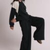 Pantalone da donna a palazzo in felpa di viscosa colore verde teal marchio Mimì Muà Firenze Made in Italy con coulisse e tasche su Origami Store