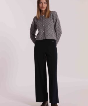 Pantalone elegante da donna taglio a palazzo colore blu marchio Mimì Muà Firenze Made in Italy in tessuto crêpe con alta fascia elastica su Origami Store