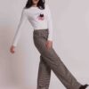 Pantalone palazzo da donna colore bordeaux e beige marchio Mimì Muà Firenze Made in Italy in pied de poule con lurex su Origami Store