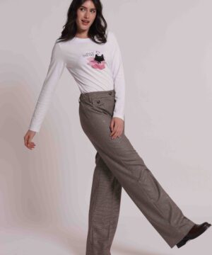 Pantalone palazzo da donna colore bordeaux e beige marchio Mimì Muà Firenze Made in Italy in pied de poule con lurex su Origami Store